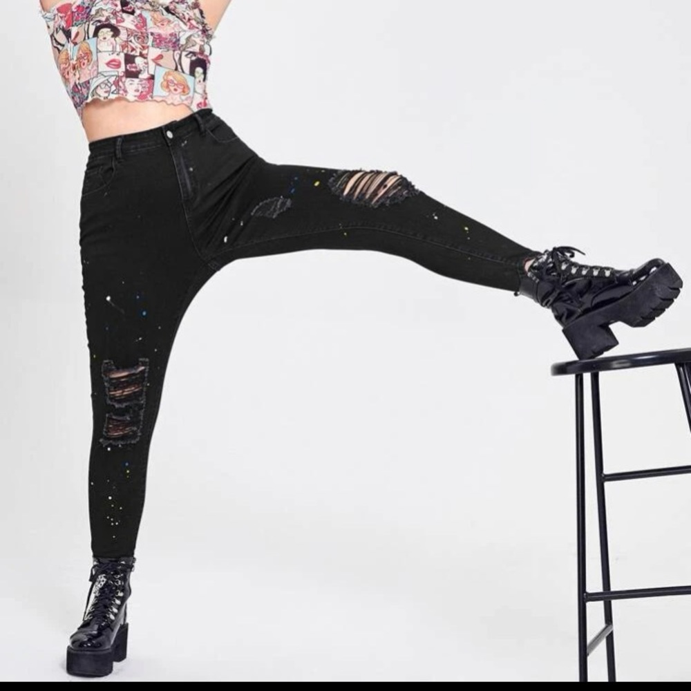 High Waist Skinny Ripped Jeans